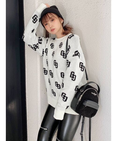 GYDA(ジェイダ)の「GG PATTERN ニットトップス(ニット/セーター・レディース・ベージュ/パープル/ブラック/オフホワイト・FREE)」の6枚目の写真