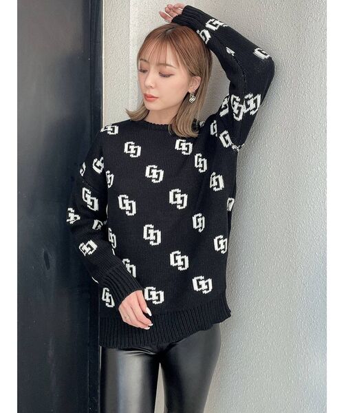 GYDA(ジェイダ)の「GG PATTERN ニットトップス(ニット/セーター・レディース・ベージュ/パープル/ブラック/オフホワイト・FREE)」の11枚目の写真