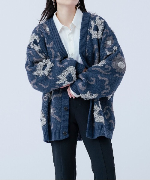 Ellno Loset（エルノロゼット）の「フラワーループカーディガン（カーディガン/ボレロ・メンズ・グリーン/ブラック/ブルー・MEDIUM/LARGE）」の3枚目の写真