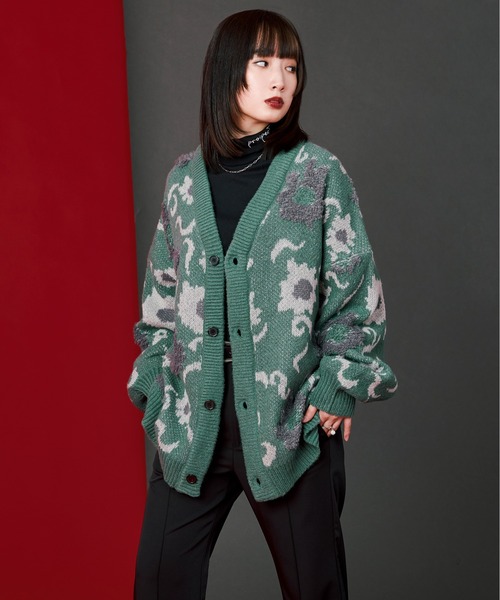 Ellno Loset（エルノロゼット）の「フラワーループカーディガン（カーディガン/ボレロ・メンズ・グリーン/ブラック/ブルー・MEDIUM/LARGE）」の4枚目の写真