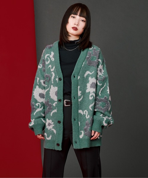 Ellno Loset（エルノロゼット）の「フラワーループカーディガン（カーディガン/ボレロ・メンズ・グリーン/ブラック/ブルー・MEDIUM/LARGE）」の7枚目の写真