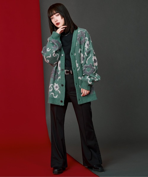 Ellno Loset（エルノロゼット）の「フラワーループカーディガン（カーディガン/ボレロ・メンズ・グリーン/ブラック/ブルー・MEDIUM/LARGE）」の8枚目の写真