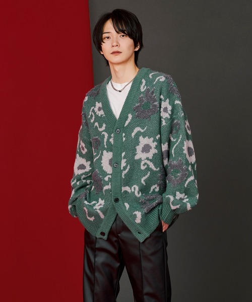 Ellno Loset（エルノロゼット）の「フラワーループカーディガン（カーディガン/ボレロ・メンズ・グリーン/ブラック/ブルー・MEDIUM/LARGE）」の10枚目の写真