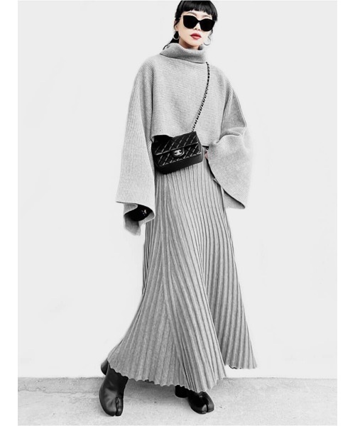 LVEU.（ラブユ.）の「Rib knit flared maxi skirt(Ai select