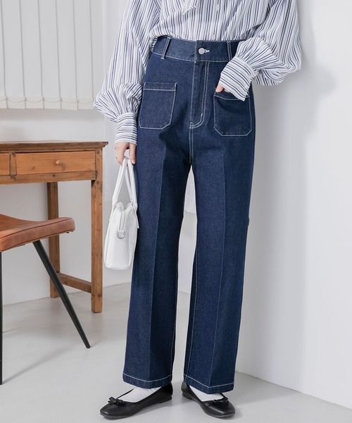 BONLECILL（ボンルシール）の「フロントポケット センタープレスデニムパンツ（デニムパンツ・レディース・ブラック/ブルー/ネイビー系/ブラック系/ブルー系/ネイビー/ブルー系1・S/M/L）」の16枚目の写真