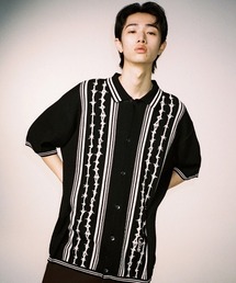 Cavish（カビシ）の「A'GEM/9 × .kom『CAVISH/カビシ』STRIPED HALF SLEEVE KNIT SHIRT/ストライプハーフニット（シャツ/ブラウス）」