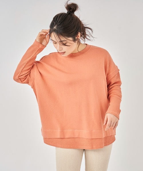 Ocean Pacific(オーシャンパシフィック)の「【OP:オーピー】レディースレイヤード風デザインTシャツ(Tシャツ/カットソー・レディース・チャコール/オレンジ/アイボリー・MEDIUM/LARGE)」の3枚目の写真