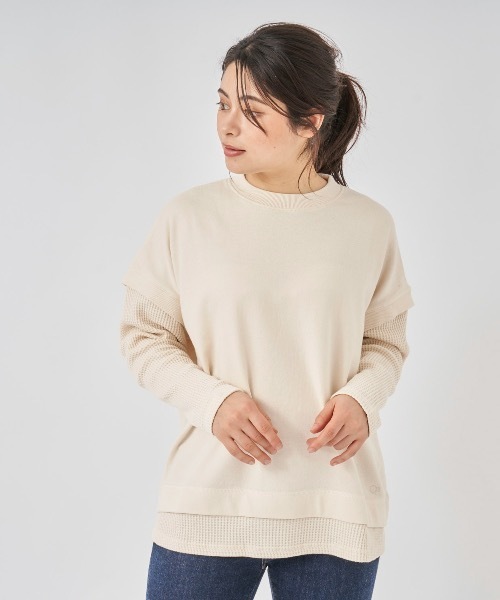 Ocean Pacific(オーシャンパシフィック)の「【OP:オーピー】レディースレイヤード風デザインTシャツ(Tシャツ/カットソー・レディース・チャコール/オレンジ/アイボリー・MEDIUM/LARGE)」の2枚目の写真