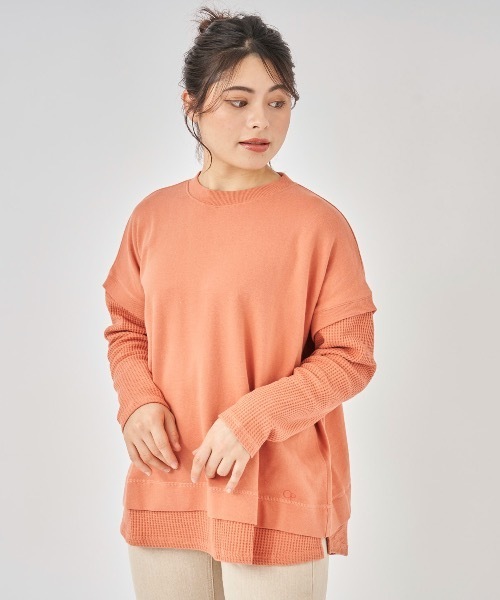 Ocean Pacific(オーシャンパシフィック)の「【OP:オーピー】レディースレイヤード風デザインTシャツ(Tシャツ/カットソー・レディース・チャコール/オレンジ/アイボリー・MEDIUM/LARGE)」の13枚目の写真