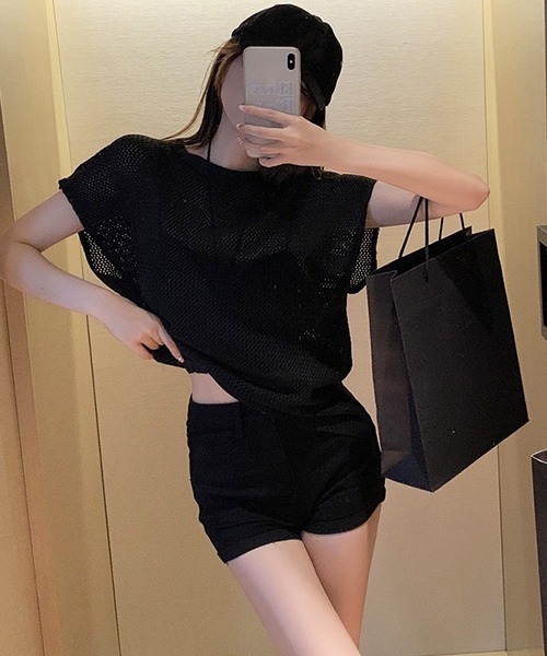 SEN TOKYO（セントーキョー）の「程よい抜け感。軽量メッシュニットTシャツ（Tシャツ/カットソー・レディース・ブラック/カーキ/ベージュ・FREE）」の4枚目の写真