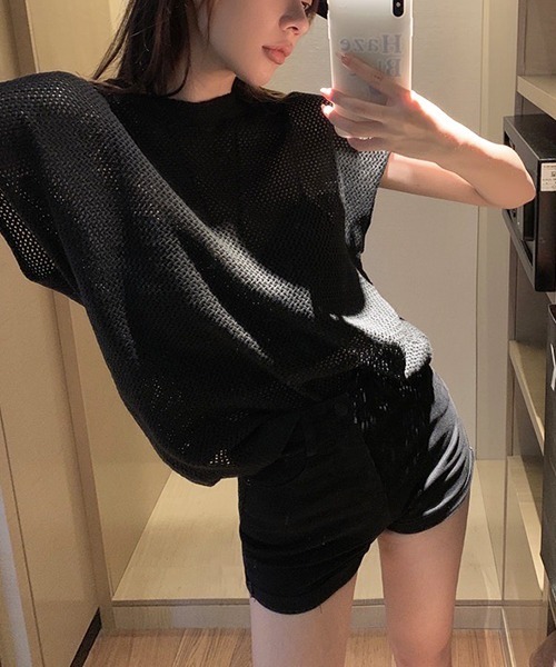 SEN TOKYO（セントーキョー）の「程よい抜け感。軽量メッシュニットTシャツ（Tシャツ/カットソー・レディース・ブラック/カーキ/ベージュ・FREE）」の6枚目の写真
