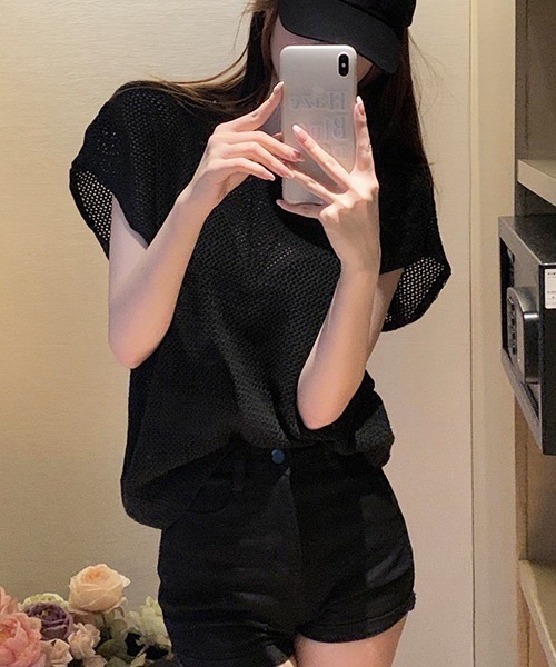 SEN TOKYO（セントーキョー）の「程よい抜け感。軽量メッシュニットTシャツ（Tシャツ/カットソー・レディース・ブラック/カーキ/ベージュ・FREE）」の8枚目の写真