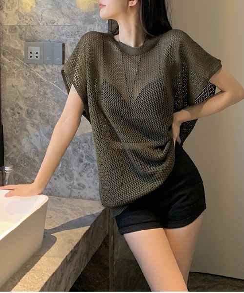 SEN TOKYO（セントーキョー）の「程よい抜け感。軽量メッシュニットTシャツ（Tシャツ/カットソー・レディース・ブラック/カーキ/ベージュ・FREE）」の16枚目の写真