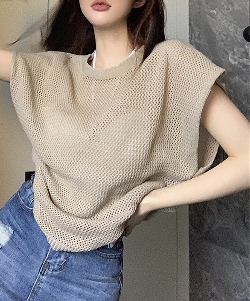 SEN TOKYO（セントーキョー）の「程よい抜け感。軽量メッシュニットTシャツ（Tシャツ/カットソー・レディース・ブラック/カーキ/ベージュ・FREE）」の17枚目の写真