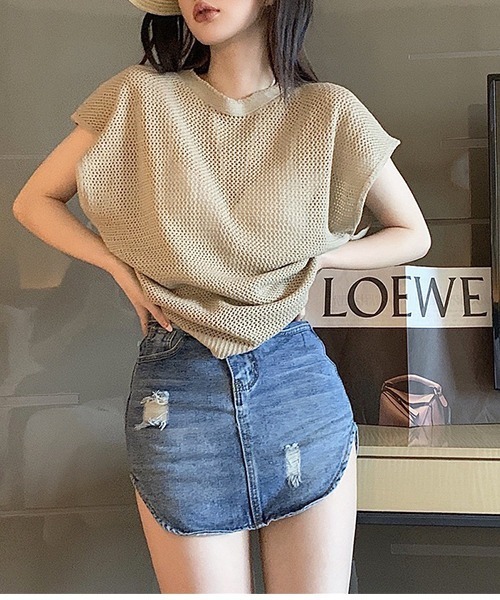 SEN TOKYO（セントーキョー）の「程よい抜け感。軽量メッシュニットTシャツ（Tシャツ/カットソー・レディース・ブラック/カーキ/ベージュ・FREE）」の18枚目の写真
