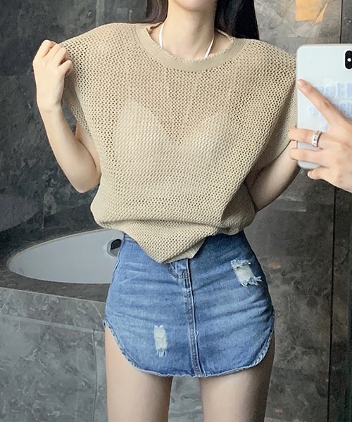 SEN TOKYO（セントーキョー）の「程よい抜け感。軽量メッシュニットTシャツ（Tシャツ/カットソー・レディース・ブラック/カーキ/ベージュ・FREE）」の20枚目の写真
