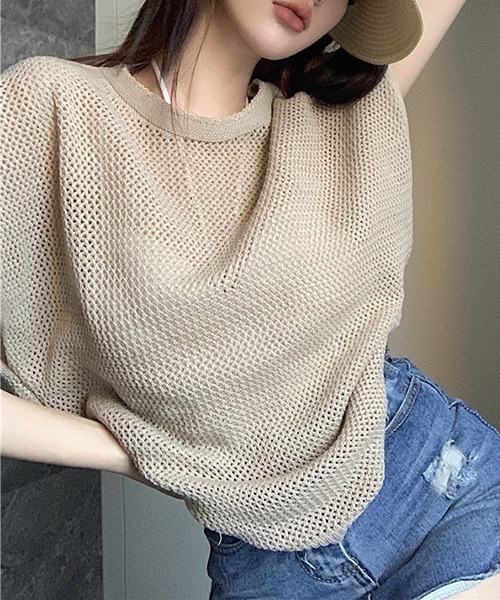 SEN TOKYO（セントーキョー）の「程よい抜け感。軽量メッシュニットTシャツ（Tシャツ/カットソー・レディース・ブラック/カーキ/ベージュ・FREE）」の21枚目の写真