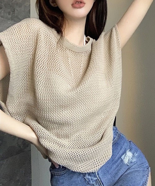 SEN TOKYO（セントーキョー）の「程よい抜け感。軽量メッシュニットTシャツ（Tシャツ/カットソー・レディース・ブラック/カーキ/ベージュ・FREE）」の22枚目の写真