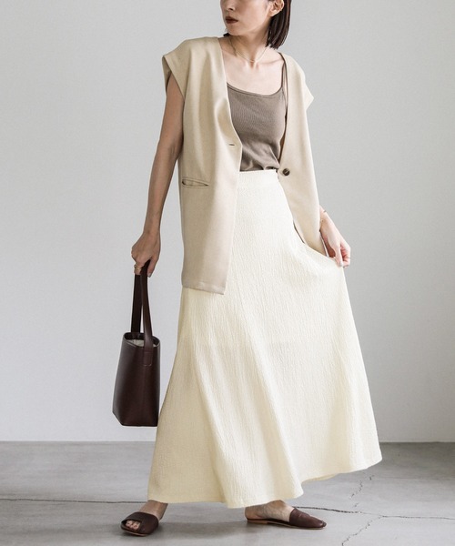 select MOCA（セレクトモカ）の「シャーリングフレアスカート（スカート・レディース・アイボリー/ブラック・FREE）」の6枚目の写真