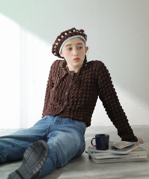 Casselini（キャセリーニ）の「【Casselini/キャセリーニ】クロシェベレーボウ（ハンチング/ベレー帽・レディース・ベージュ/ブルー・FREE）」の5枚目の写真