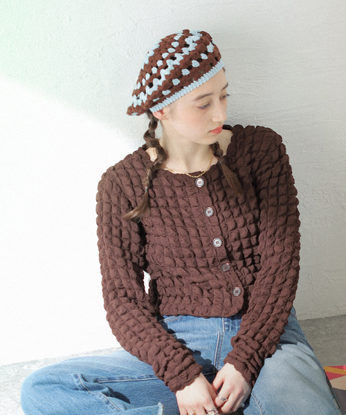 Casselini（キャセリーニ）の「【Casselini/キャセリーニ】クロシェベレーボウ（ハンチング/ベレー帽・レディース・ベージュ/ブルー・FREE）」の3枚目の写真