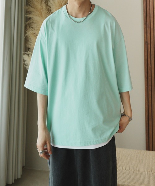 ADAMASTE（アダマスト）の「ワンポイントロゴ刺繍ビッグTEE（Tシャツ/カットソー・メンズ・グレイッシュベージュ/エメラルド/ブラック/ブルー/ピンク/ライトグレー・SMALL/MEDIUM/LARGE）」の4枚目の写真