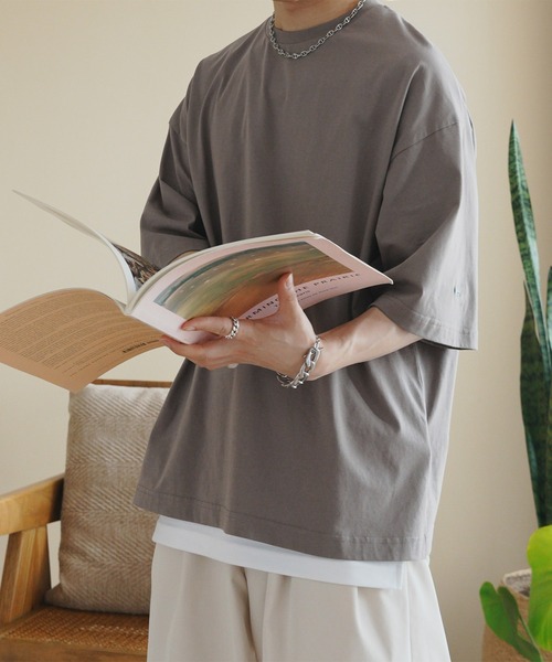 ADAMASTE（アダマスト）の「ワンポイントロゴ刺繍ビッグTEE（Tシャツ/カットソー・メンズ・グレイッシュベージュ/エメラルド/ブラック/ブルー/ピンク/ライトグレー・SMALL/MEDIUM/LARGE）」の7枚目の写真