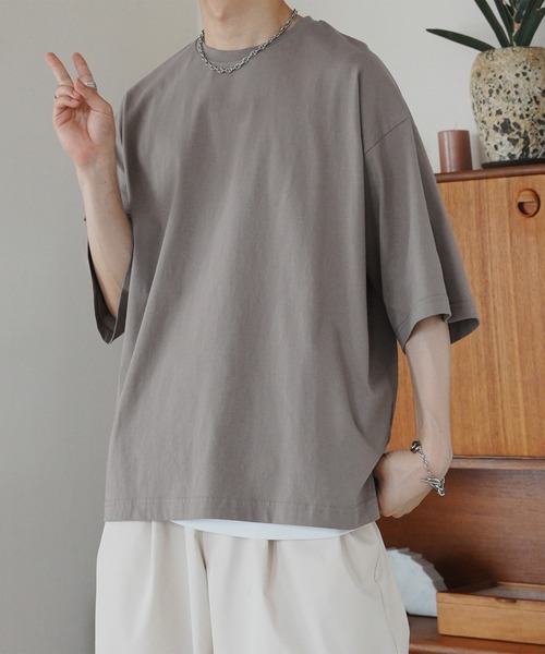 ADAMASTE（アダマスト）の「ワンポイントロゴ刺繍ビッグTEE（Tシャツ/カットソー・メンズ・グレイッシュベージュ/エメラルド/ブラック/ブルー/ピンク/ライトグレー・SMALL/MEDIUM/LARGE）」の8枚目の写真