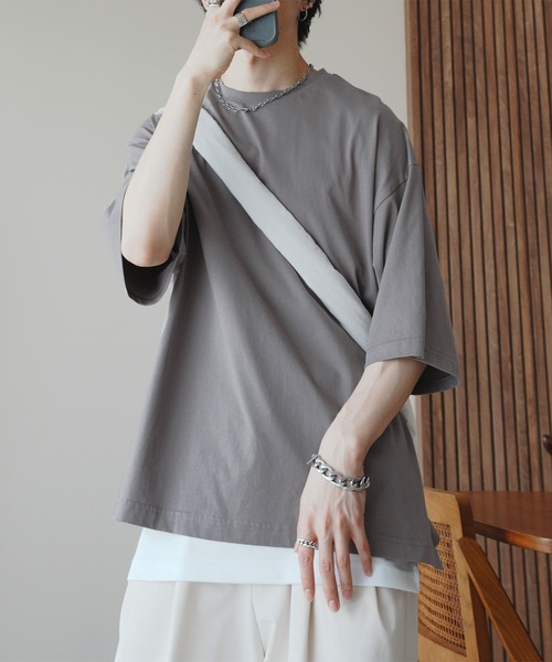 ADAMASTE（アダマスト）の「ワンポイントロゴ刺繍ビッグTEE（Tシャツ/カットソー・メンズ・グレイッシュベージュ/エメラルド/ブラック/ブルー/ピンク/ライトグレー・SMALL/MEDIUM/LARGE）」の11枚目の写真