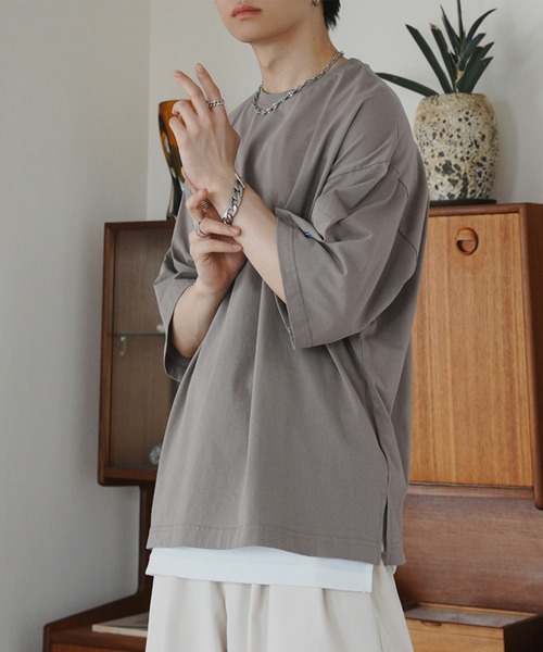 ADAMASTE（アダマスト）の「ワンポイントロゴ刺繍ビッグTEE（Tシャツ/カットソー・メンズ・グレイッシュベージュ/エメラルド/ブラック/ブルー/ピンク/ライトグレー・SMALL/MEDIUM/LARGE）」の10枚目の写真