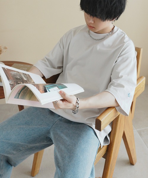 ADAMASTE（アダマスト）の「ワンポイントロゴ刺繍ビッグTEE（Tシャツ/カットソー・メンズ・グレイッシュベージュ/エメラルド/ブラック/ブルー/ピンク/ライトグレー・SMALL/MEDIUM/LARGE）」の22枚目の写真