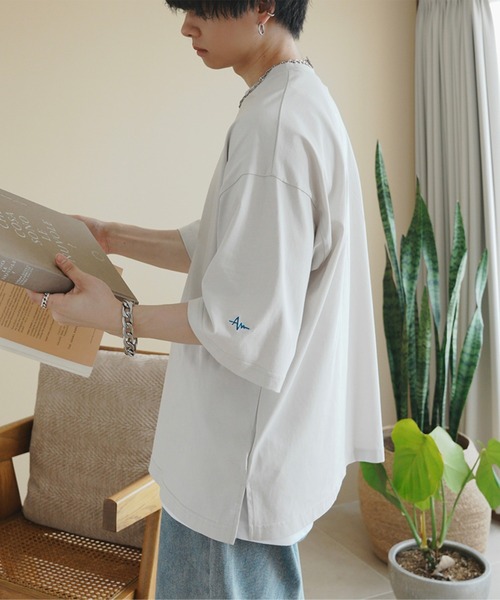 ADAMASTE（アダマスト）の「ワンポイントロゴ刺繍ビッグTEE（Tシャツ/カットソー・メンズ・グレイッシュベージュ/エメラルド/ブラック/ブルー/ピンク/ライトグレー・SMALL/MEDIUM/LARGE）」の21枚目の写真