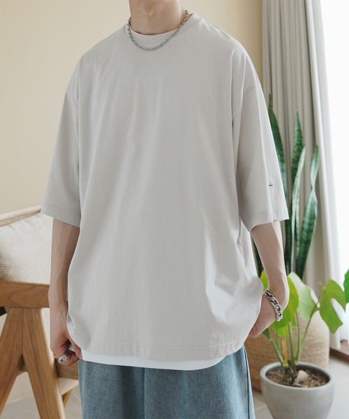 ADAMASTE（アダマスト）の「ワンポイントロゴ刺繍ビッグTEE（Tシャツ/カットソー・メンズ・グレイッシュベージュ/エメラルド/ブラック/ブルー/ピンク/ライトグレー・SMALL/MEDIUM/LARGE）」の17枚目の写真