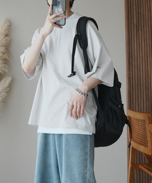 ADAMASTE（アダマスト）の「ワンポイントロゴ刺繍ビッグTEE（Tシャツ/カットソー・メンズ・グレイッシュベージュ/エメラルド/ブラック/ブルー/ピンク/ライトグレー・SMALL/MEDIUM/LARGE）」の20枚目の写真