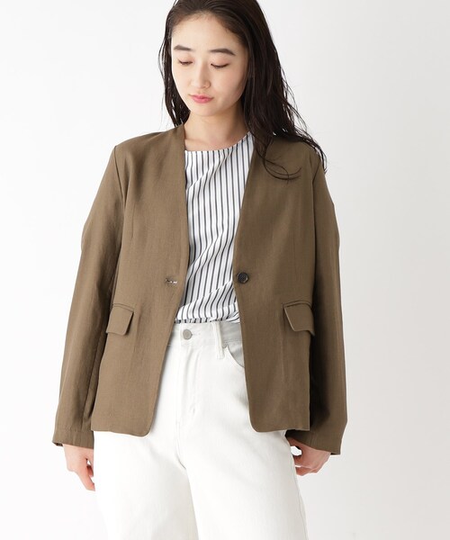 OPAQUE.CLIP（オペークドットクリップ）の「◆セットアップ対応 レーヨンリネンジャケット【洗える】（ノーカラージャケット・レディース・ブラウン系その他/ライトベージュ・38/40）」の12枚目の写真
