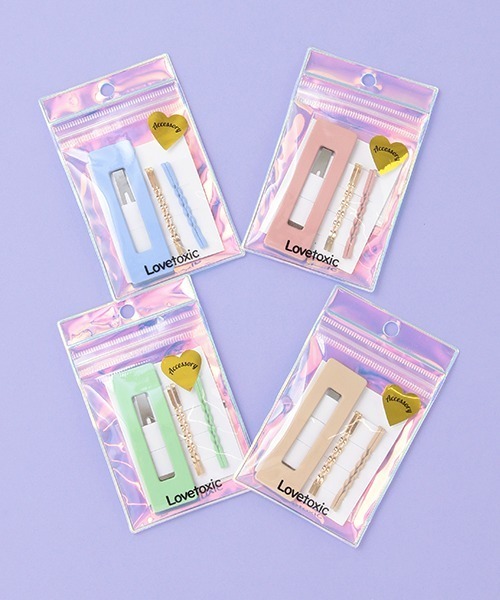 LOVETOXIC(ラブトキシック)の「スクエアパッチンピンSET(その他ヘアアクセサリー・キッズ・アイボリー/ピンク/サックスブルー/ライトグリーン・FREE)」の5枚目の写真