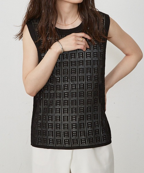 Shelly island（シェリーアイランド）の「シアーニットタンクトップ（ニット/セーター・レディース・ブラック/ホワイト・FREE）」の17枚目の写真