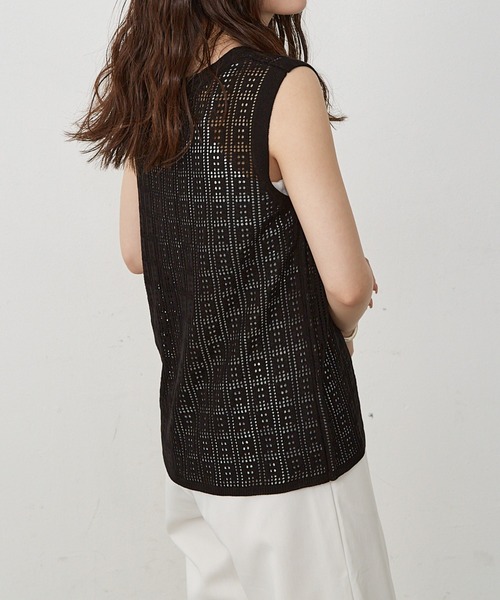 Shelly island（シェリーアイランド）の「シアーニットタンクトップ（ニット/セーター・レディース・ブラック/ホワイト・FREE）」の3枚目の写真