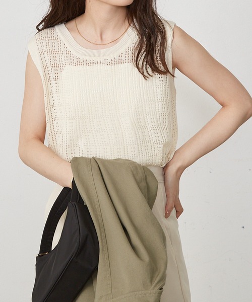 Shelly island（シェリーアイランド）の「シアーニットタンクトップ（ニット/セーター・レディース・ブラック/ホワイト・FREE）」の5枚目の写真