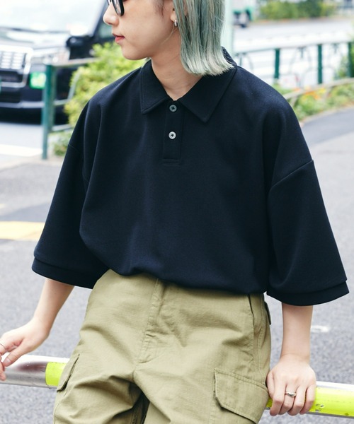 CIAOPANIC TYPY（チャオパニックティピー）の「ドライタッチカットツイルBIGポロ（ポロシャツ・メンズ・ブラック/ベージュ系その他・MEDIUM/LARGE）」の2枚目の写真