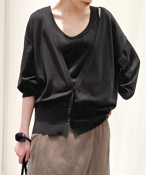 AP STUDIO／23SS 定価2.6万円 ディープVネックカーディガングレー AP STUDIO（エーピーストゥディオ）の「ディープVネック