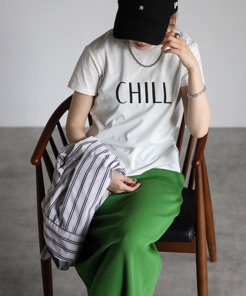 Bonjour Sagan（ボンジュールサガン）の「CHILLロゴTシャツ（Tシャツ/カットソー・レディース・ブラック/オフホワイト・FREE）」の9枚目の写真