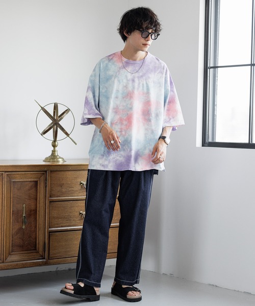 SIGNAL SPORTS（シグナルスポーツ）の「【SIGNAL SPORTS】ワンポイント刺繍/タイダイ染めTシャツ（Tシャツ/カットソー・メンズ・ベージュ/パープル・MEDIUM/LARGE）」の17枚目の写真