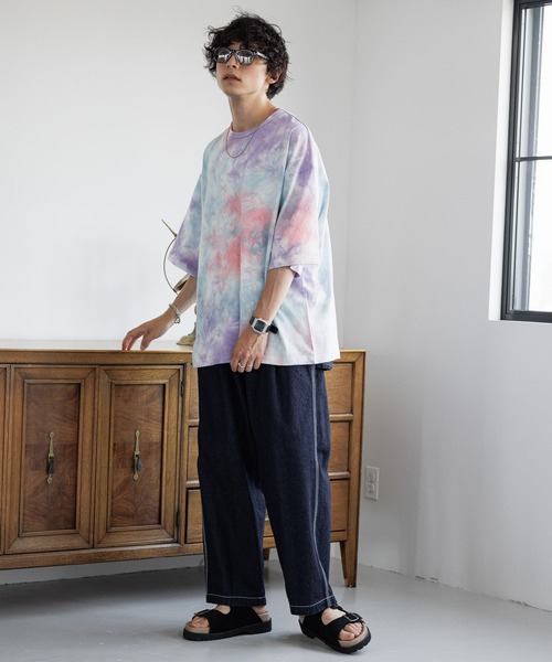 SIGNAL SPORTS（シグナルスポーツ）の「【SIGNAL SPORTS】ワンポイント刺繍/タイダイ染めTシャツ（Tシャツ/カットソー・メンズ・ベージュ/パープル・MEDIUM/LARGE）」の11枚目の写真