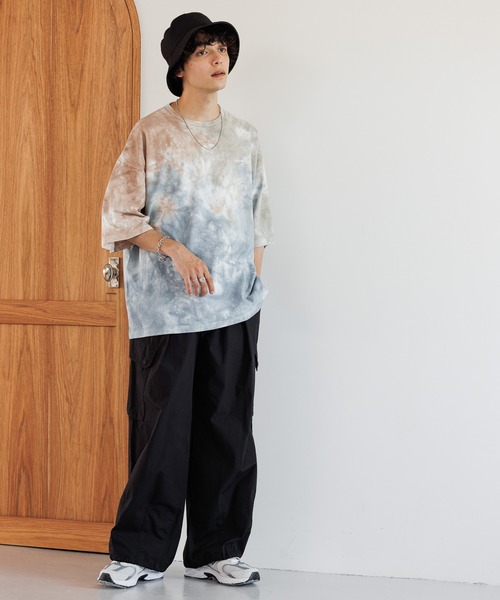 SIGNAL SPORTS（シグナルスポーツ）の「【SIGNAL SPORTS】ワンポイント刺繍/タイダイ染めTシャツ（Tシャツ/カットソー・メンズ・ベージュ/パープル・MEDIUM/LARGE）」の3枚目の写真