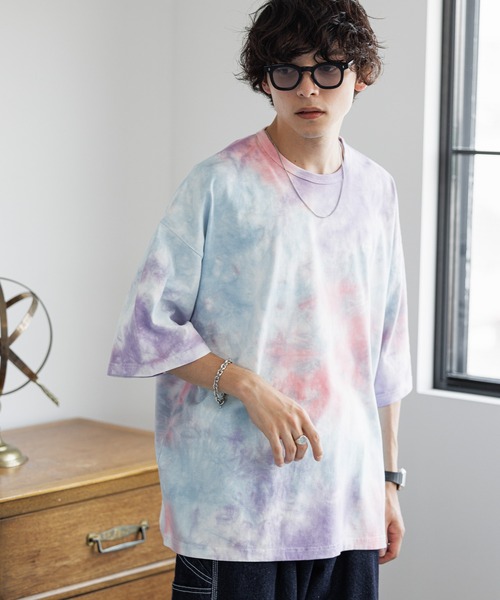 SIGNAL SPORTS（シグナルスポーツ）の「【SIGNAL SPORTS】ワンポイント刺繍/タイダイ染めTシャツ（Tシャツ/カットソー・メンズ・ベージュ/パープル・MEDIUM/LARGE）」の10枚目の写真