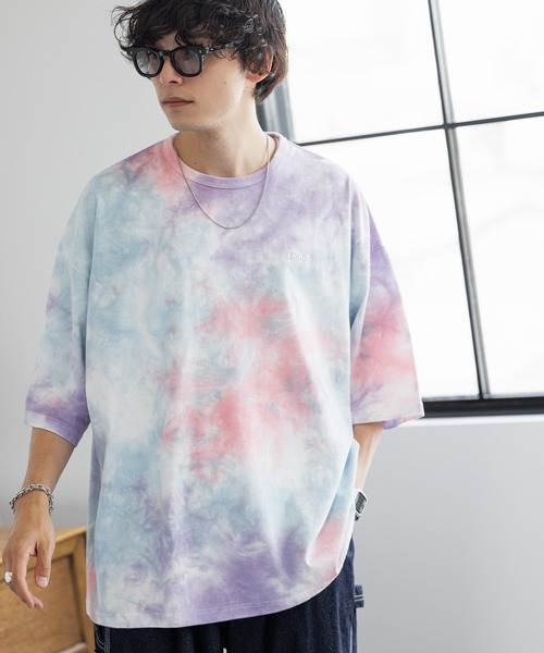 SIGNAL SPORTS（シグナルスポーツ）の「【SIGNAL SPORTS】ワンポイント刺繍/タイダイ染めTシャツ（Tシャツ/カットソー・メンズ・ベージュ/パープル・MEDIUM/LARGE）」の19枚目の写真