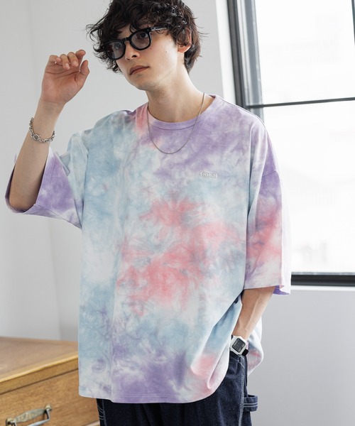 SIGNAL SPORTS（シグナルスポーツ）の「【SIGNAL SPORTS】ワンポイント刺繍/タイダイ染めTシャツ（Tシャツ/カットソー・メンズ・ベージュ/パープル・MEDIUM/LARGE）」の13枚目の写真