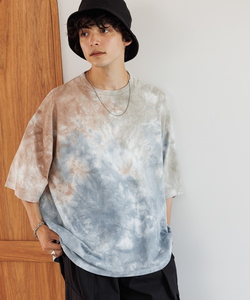 SIGNAL SPORTS（シグナルスポーツ）の「【SIGNAL SPORTS】ワンポイント刺繍/タイダイ染めTシャツ（Tシャツ/カットソー・メンズ・ベージュ/パープル・MEDIUM/LARGE）」の7枚目の写真