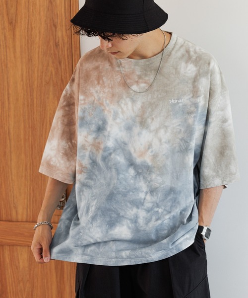 SIGNAL SPORTS（シグナルスポーツ）の「【SIGNAL SPORTS】ワンポイント刺繍/タイダイ染めTシャツ（Tシャツ/カットソー・メンズ・ベージュ/パープル・MEDIUM/LARGE）」の16枚目の写真